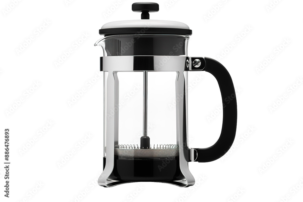 A Steaming Cup of Coffee in a French Press on a White or Clear Surface PNG Transparent Background A Steaming Cup of Coffee in a French Press on a White or Clear Surface PNG Transparent Background