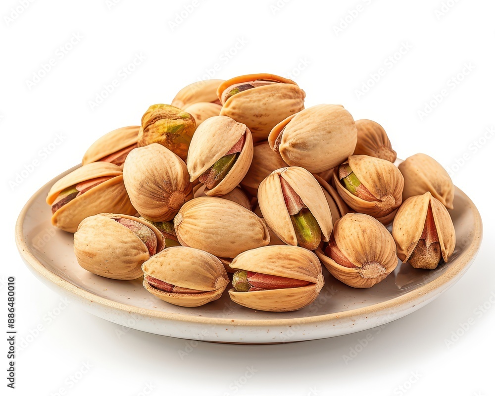 Crisp and Nutty: Pistachios Arranged on White Plate in Minimalist Still Life Composition Crisp and Nutty: Pistachios Arranged on White Plate in Minimalist Still Life Composition