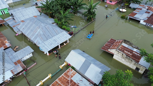 Aerial view of flooded area in Tualango village, Gorontalo, Indonesia photo