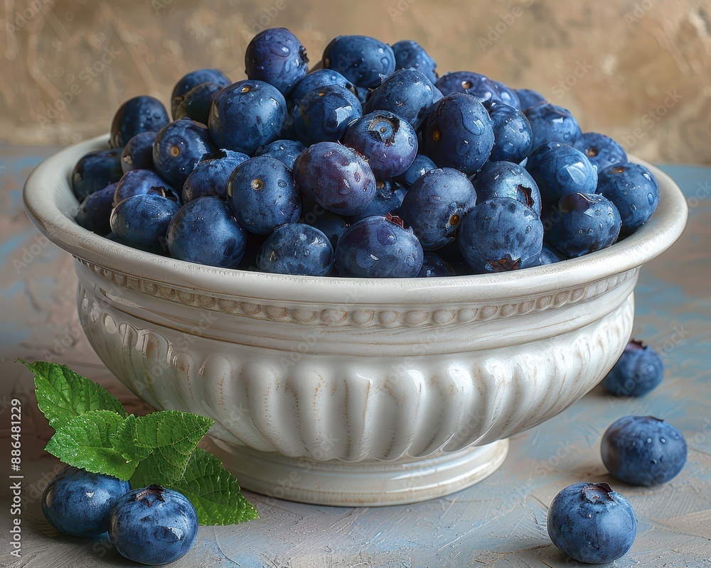 Fresh Organic Blueberries in a Stylish White Bowl on Dark Background Fresh Organic Blueberries in a Stylish White Bowl on Dark Background