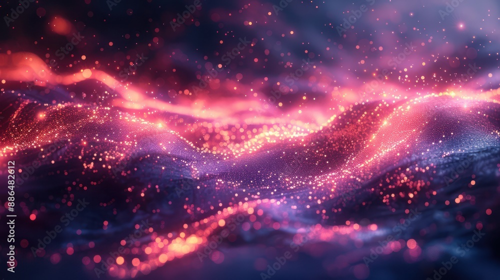 Fototapeta premium Abstract Glittering Waves with Red and Pink Tones