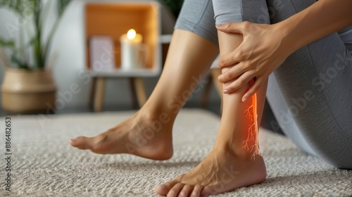Woman Holding Ankle With Painful Nerve