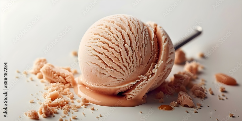 Isolated salted caramel ice cream scoop on white background. Concept Food Photography, Dessert Presentation, Studio Lighting, Ice Cream Treats, White Background Shot Isolated salted caramel ice cream scoop on white background. Concept Food Photography, Dessert Presentation, Studio Lighting, Ice Cream Treats, White Background Shot