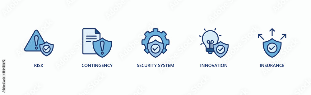 Risk Management Strategy Banner Web Icon Vector Illustration Concept With Icon Of Risk, Contingency, Security System, Innovation, Insurance Risk Management Strategy Banner Web Icon Vector Illustration Concept With Icon Of Risk, Contingency, Security System, Innovation, Insurance