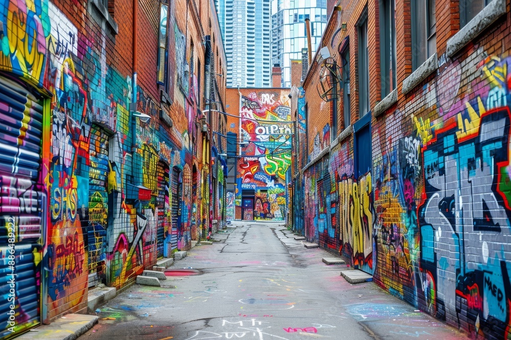 An urban setting adorned with vibrant street art murals, providing opportunities for creative and artistic marketing. An urban setting adorned with vibrant street art murals, providing opportunities for creative and artistic marketing.
