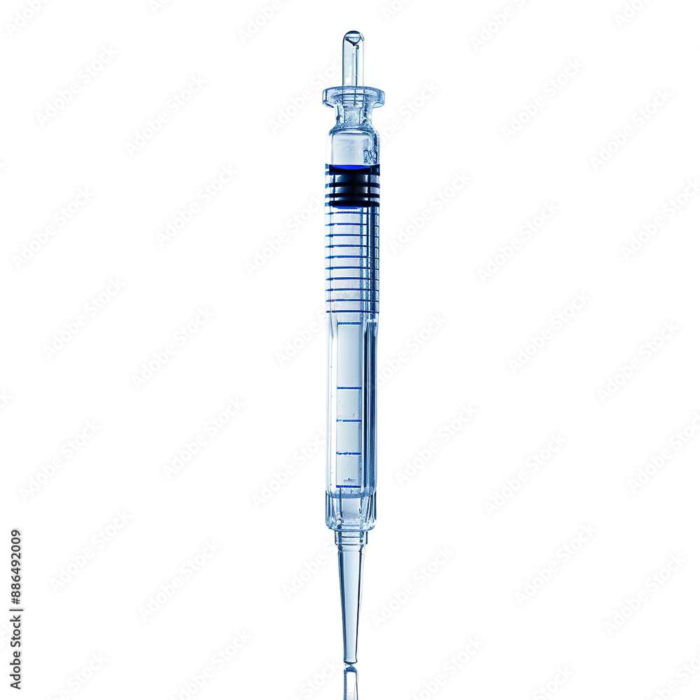 Front view of a single pipette isolated on a white transparent background Front view of a single pipette isolated on a white transparent background