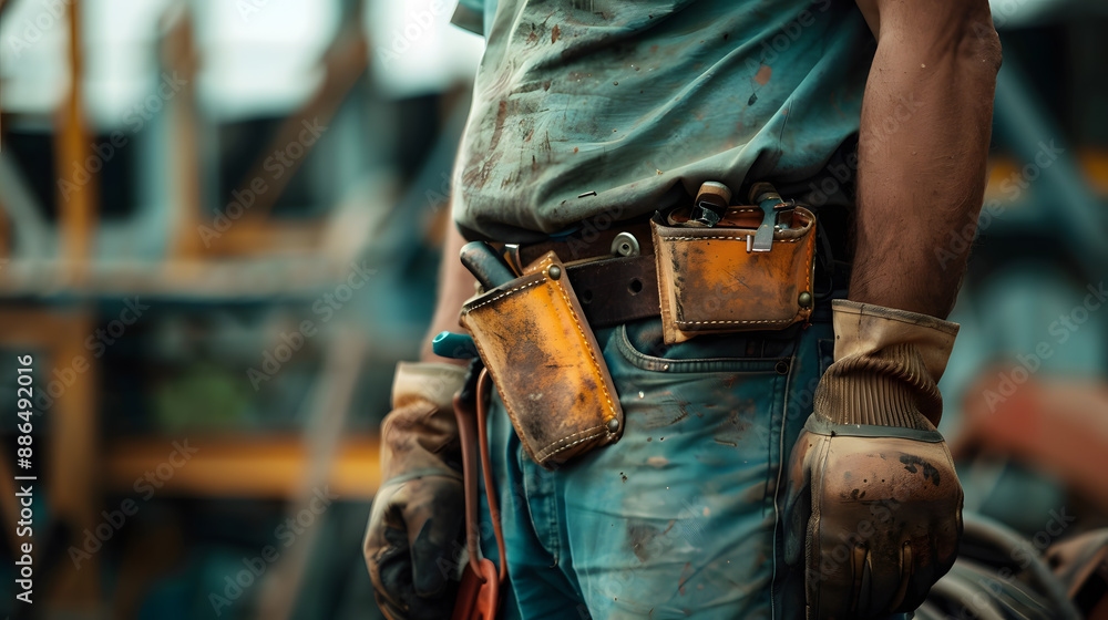 Fototapeta premium Portrait of a working man in a uniform and a hard hat. AI Generated