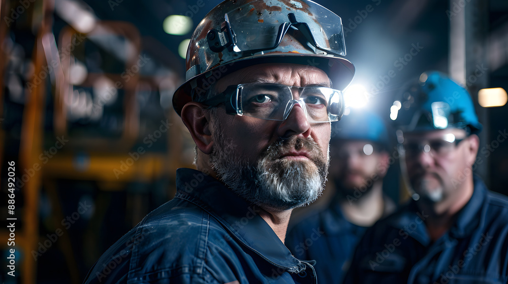 Portrait of a working man in a uniform and a hard hat. AI Generated Portrait of a working man in a uniform and a hard hat. AI Generated