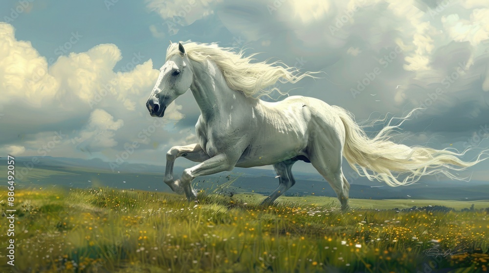 White Horse Running Through a Field White Horse Running Through a Field