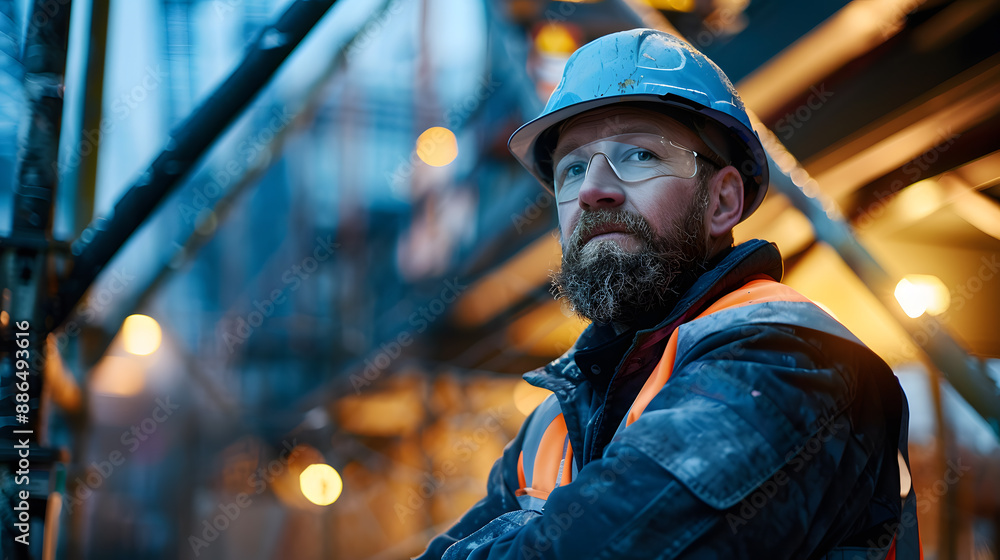 Portrait of a working man in a uniform and a hard hat. AI Generated Portrait of a working man in a uniform and a hard hat. AI Generated