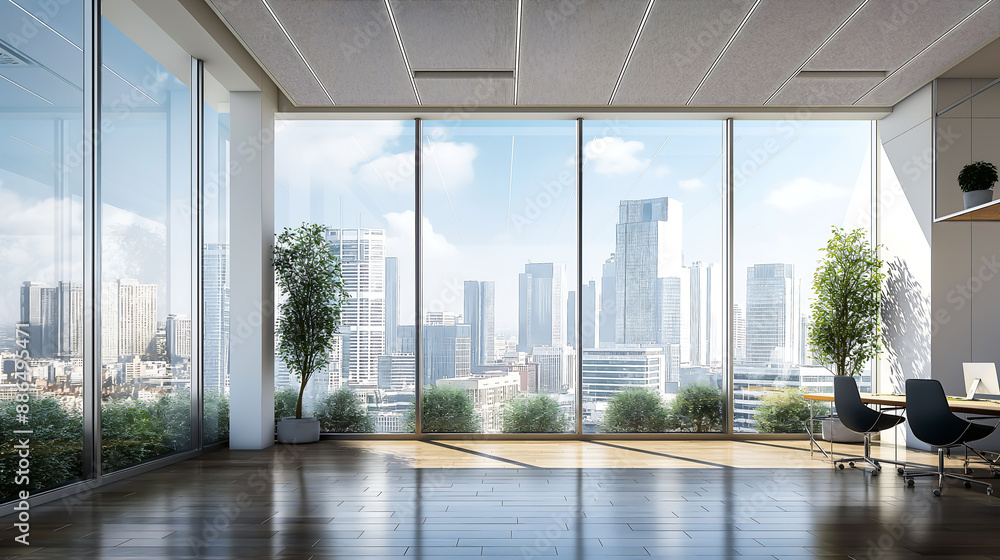 Office building glass and city skyline, indoors, room, modern office, city view, window glass Office building glass and city skyline, indoors, room, modern office, city view, window glass