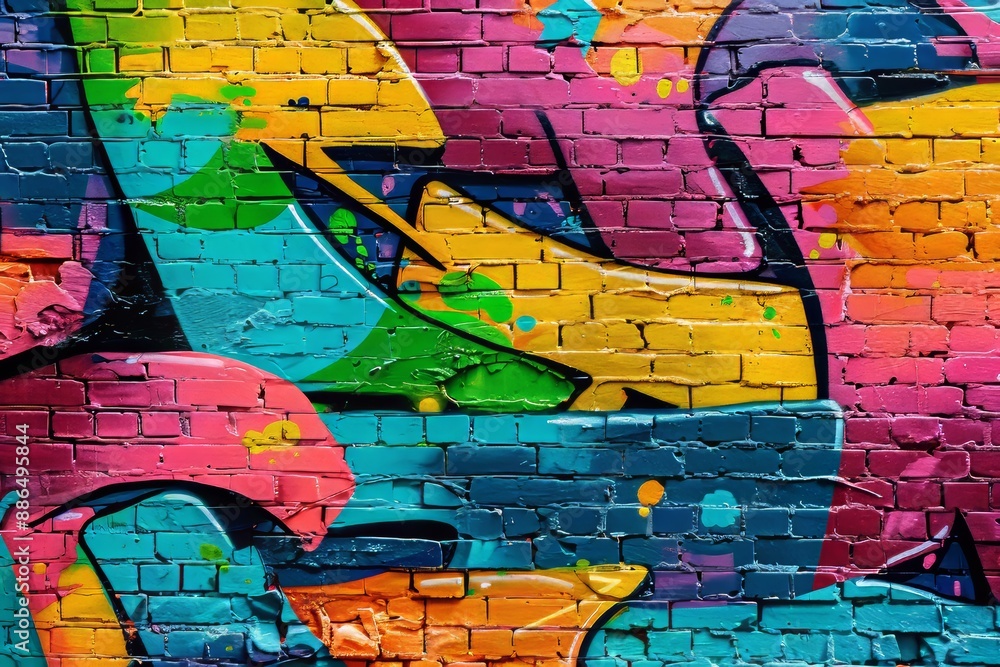 Obraz premium Black and yellow graffiti on a brick wall
