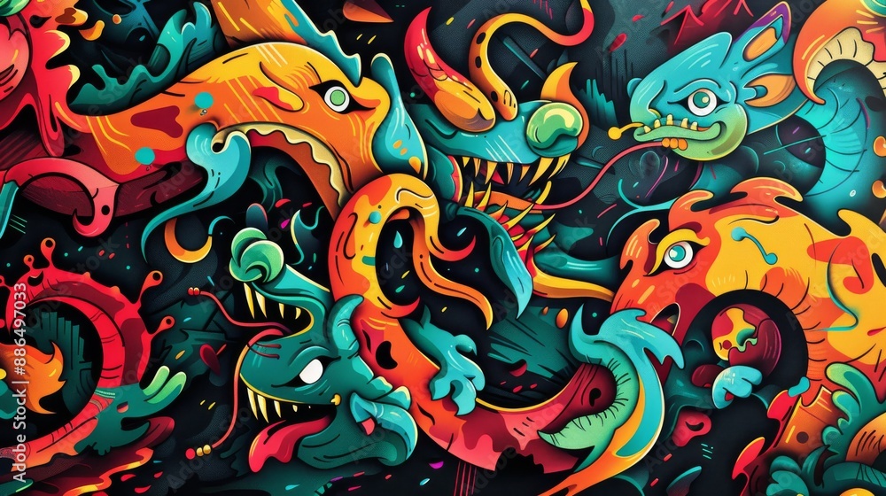 In this seamless background, you'll find colorful graffiti art patterns, puddles, and doodles sporadically interspersed with spray paint splatters. In this seamless background, you'll find colorful graffiti art patterns, puddles, and doodles sporadically interspersed with spray paint splatters.
