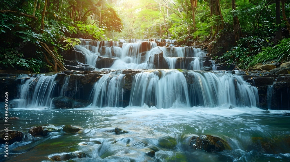 Fototapeta premium Captivating Waterfall Cascading Through Lush Mountain Landscape
