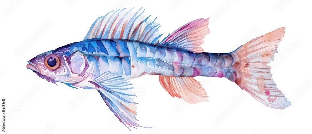 A dragonfish with iridescent watercolor scales isolate on white background A dragonfish with iridescent watercolor scales isolate on white background