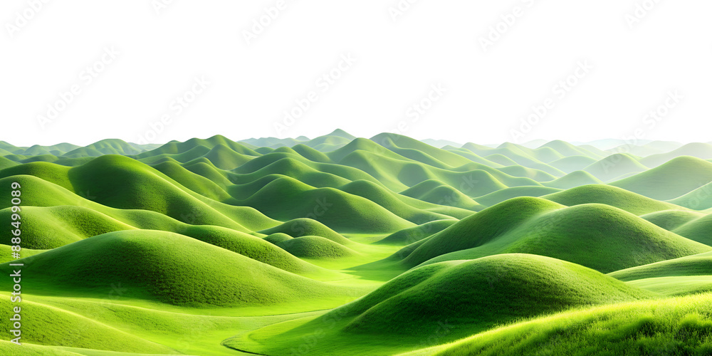 Picturesque Green Hills and Grassy Fields View. Cut Out