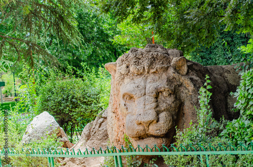 Ifrane Lion sculpture carved on the rock a popular landmark in the middle of greenery