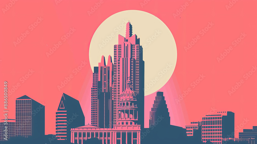 Fototapeta premium Risograph riso print travel poster, card, wallpaper or banner illustration, modern, isolated, clear, simple of Waco, Texas, USA. Artistic, screen printing, stencil