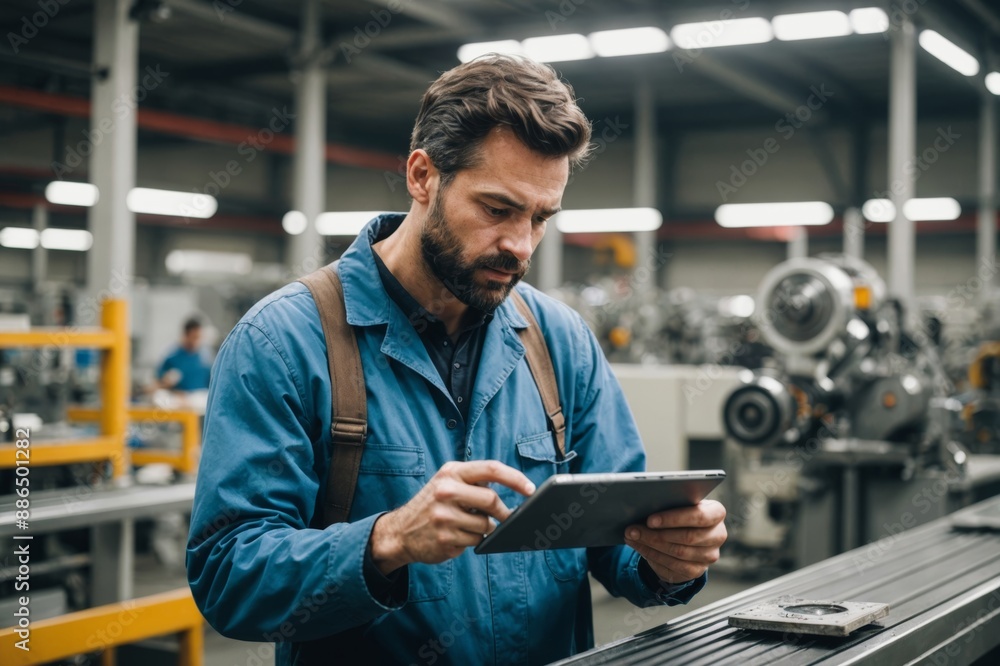 Man examining product in a factory Man examining product in a factory