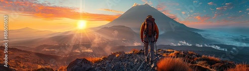 Adventurer climbing a dormant volcano, highlighting challenging and rewarding experiences photo