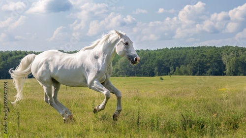 White Horse Galloping Through a Summer Field