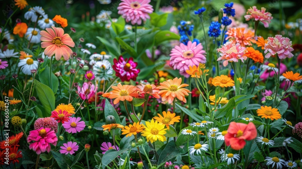 A colorful garden filled with a variety of popular flowers such as daisies, marigolds, and peonies, creating a picturesque scene. A colorful garden filled with a variety of popular flowers such as daisies, marigolds, and peonies, creating a picturesque scene.