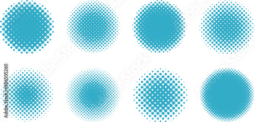 ドット・ハーフトーンの円セット　ベクター　コレクションAbstract dot circle, circle halftone geometric dot gradient