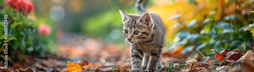 Wallpaper Mural Kitten exploring a garden, illustrating curiosity and adventure Torontodigital.ca