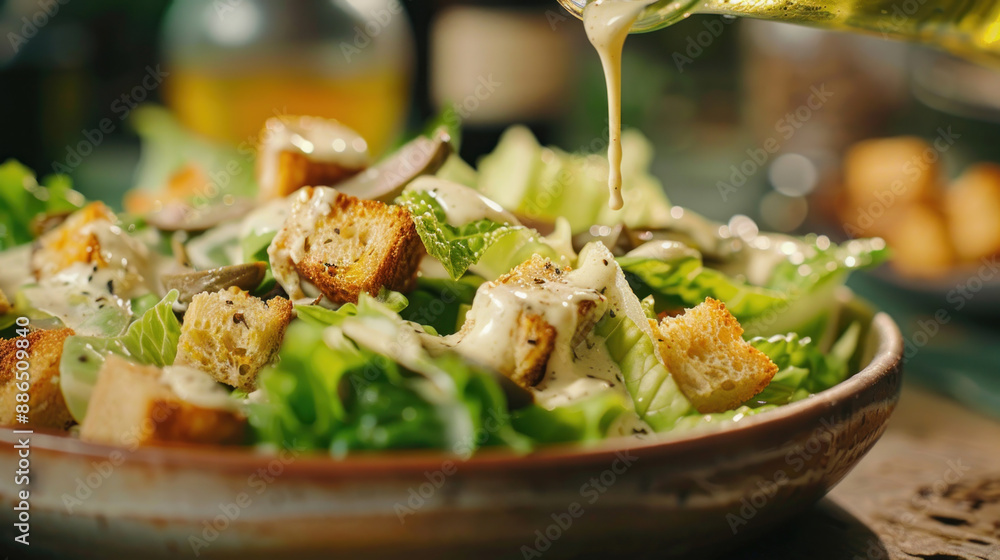 Classic Caesar salad with romaine lettuce, anchovies, croutons, and a generous drizzle of Caesar dressing