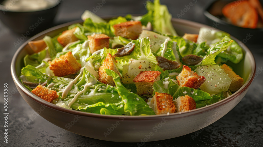 Classic Caesar salad with romaine lettuce, anchovies, croutons, and a generous drizzle of Caesar dressing Classic Caesar salad with romaine lettuce, anchovies, croutons, and a generous drizzle of Caesar dressing