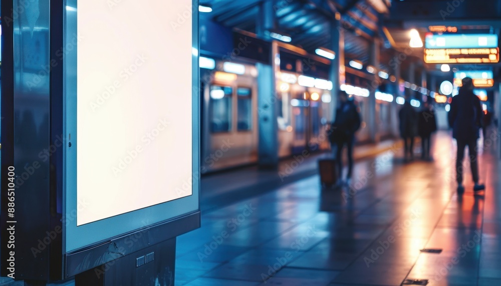 Blank Advertisement Sign At Night In Train Station Blank Advertisement Sign At Night In Train Station