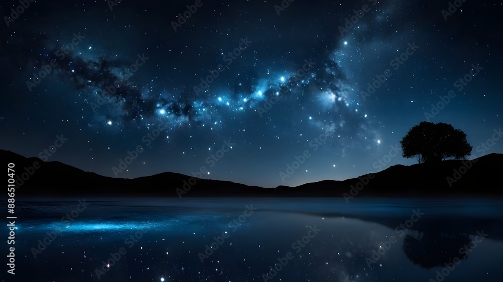 Fototapeta premium night landscape with moon and stars