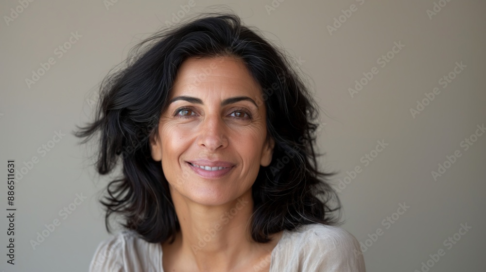 Confident Middle Aged Arab Woman Smiling, Perfect for Professional Headshots, Corporate or Personal Profile, Multicultural Representation Confident Middle Aged Arab Woman Smiling, Perfect for Professional Headshots, Corporate or Personal Profile, Multicultural Representation