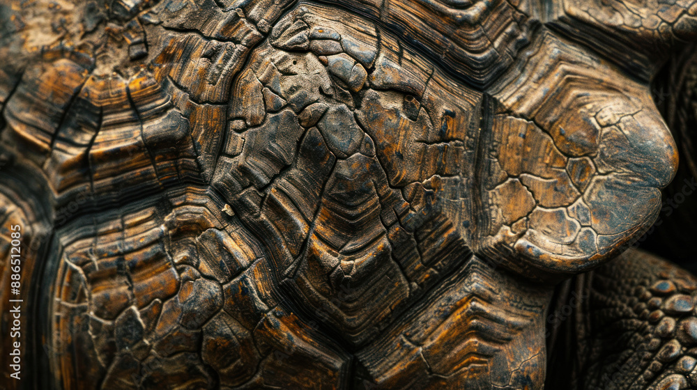 Close-up of a Galapagos tortoise's textured shell and wrinkled skin Close-up of a Galapagos tortoise's textured shell and wrinkled skin