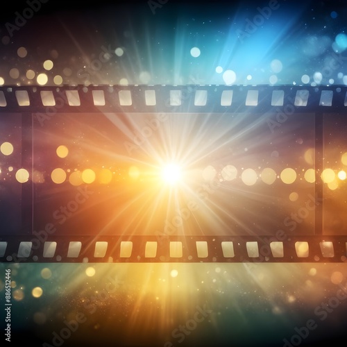 Film strip, with bright star ray and bokeh lights, the concept of being a star, being famous, having your name up in lights