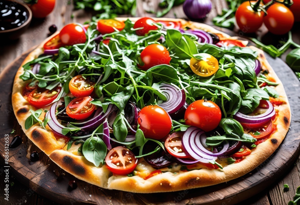rustic flatbread pizza topped arugula, topping, crispy, vegetarian, cheese, gourmet, culinary, oven, traditional, mediterranean, cuisine, herbs, italian rustic flatbread pizza topped arugula, topping, crispy, vegetarian, cheese, gourmet, culinary, oven, traditional, mediterranean, cuisine, herbs, italian