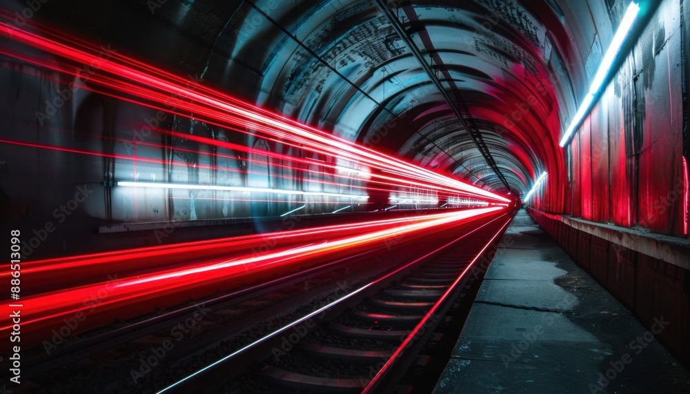 Red Light Trails In A Concrete Tunnel Red Light Trails In A Concrete Tunnel