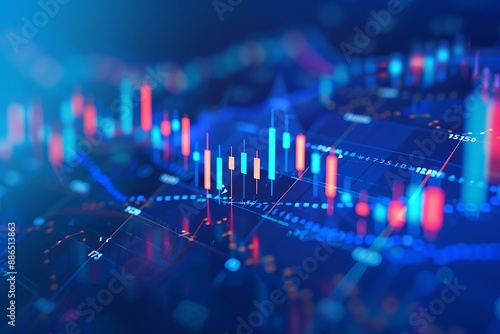 A detailed candlestick chart on a serene blue backdrop, capturing the bullish momentum in the stock market. Each candle symbolizes a strategic move in investment trading, reflecting dynamic trends.