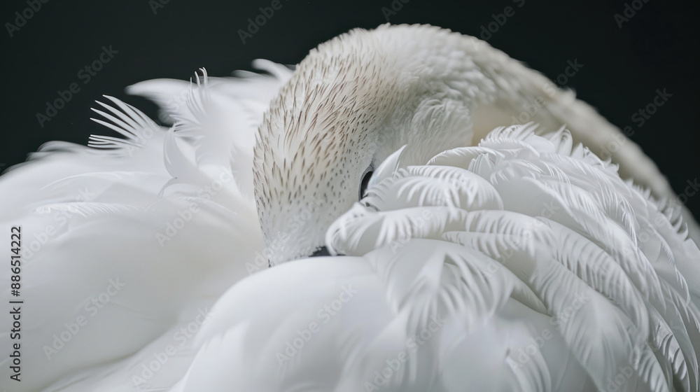 Obraz premium Close-up of a white swan's profile with intricate feather patterns visible