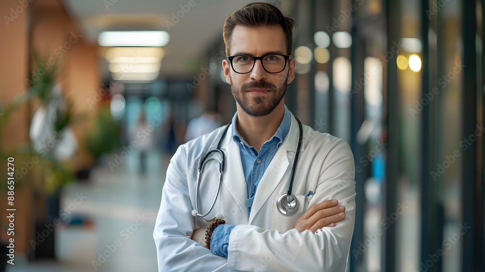 Portrait of a male medical worker with a stethoscope. AI Generated