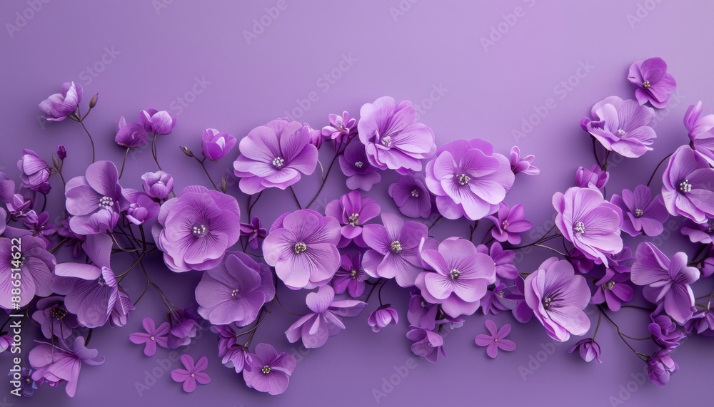 Purple Flowers Arranged in a Row on a Lavender Background Purple Flowers Arranged in a Row on a Lavender Background