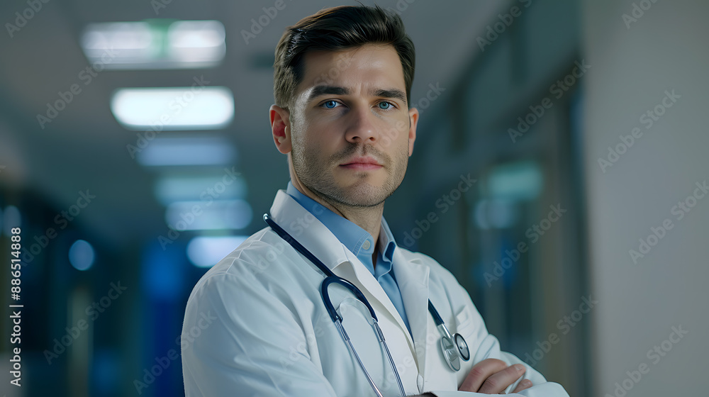 Portrait of a male medical worker with a stethoscope. AI Generated Portrait of a male medical worker with a stethoscope. AI Generated