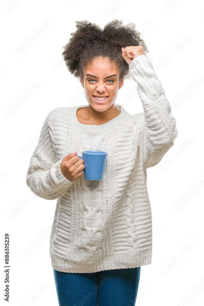 Young afro american woman driking cup of coffee over isolated background annoyed and frustrated shouting with anger, crazy and yelling with raised hand, anger concept Young afro american woman driking cup of coffee over isolated background annoyed and frustrated shouting with anger, crazy and yelling with raised hand, anger concept