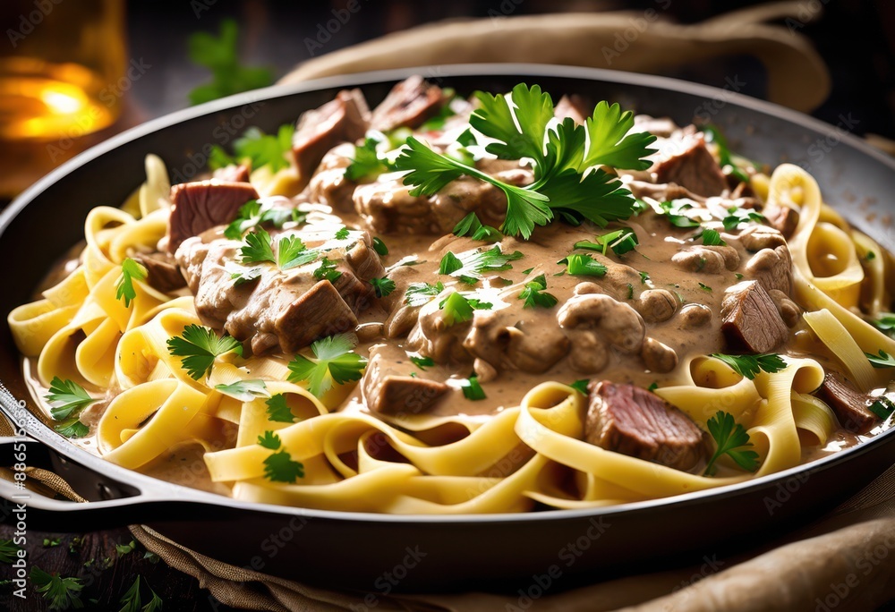 steaming beef stroganoff over egg noodles cuisine dish delicious gourmet meal homemade dinner recipe, savory, succulent, tasty, culinary, flavorful, appetizing steaming beef stroganoff over egg noodles cuisine dish delicious gourmet meal homemade dinner recipe, savory, succulent, tasty, culinary, flavorful, appetizing