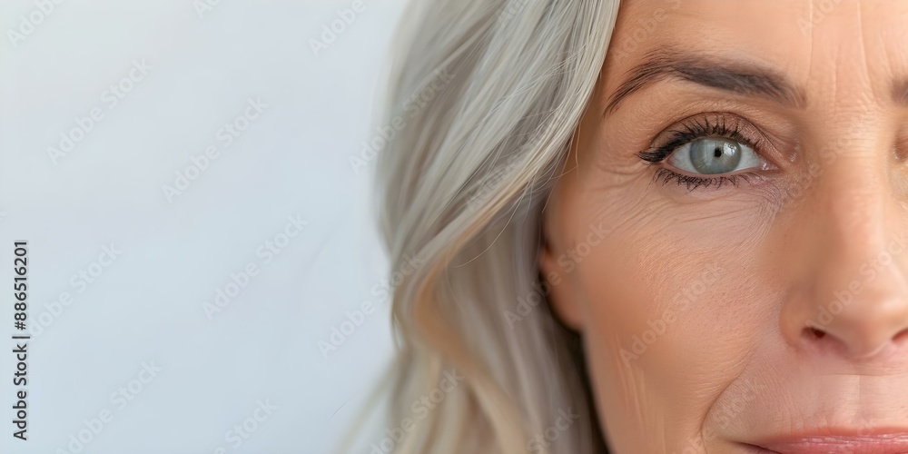 Closeup portrait of a woman in her 50s showcasing healthy skin. Concept Beauty Portrait, Skincare Routine, Mature Woman, Healthy Glow, Confidence Booster Closeup portrait of a woman in her 50s showcasing healthy skin. Concept Beauty Portrait, Skincare Routine, Mature Woman, Healthy Glow, Confidence Booster