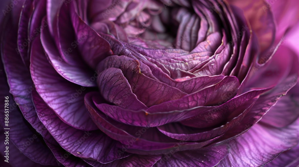 Obraz premium Detailed view of a purple ranunculus flower, highlighting its intricate petal arrangement