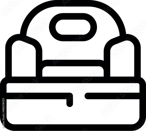 Black outline icon representing a baby booster seat, ideal for illustrating secure and comfortable feeding time for babies and toddlers