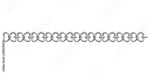 Stunning Silver Chain Isolated On White Background, Realistic Horizontal Jewelry Vector Illustration.	