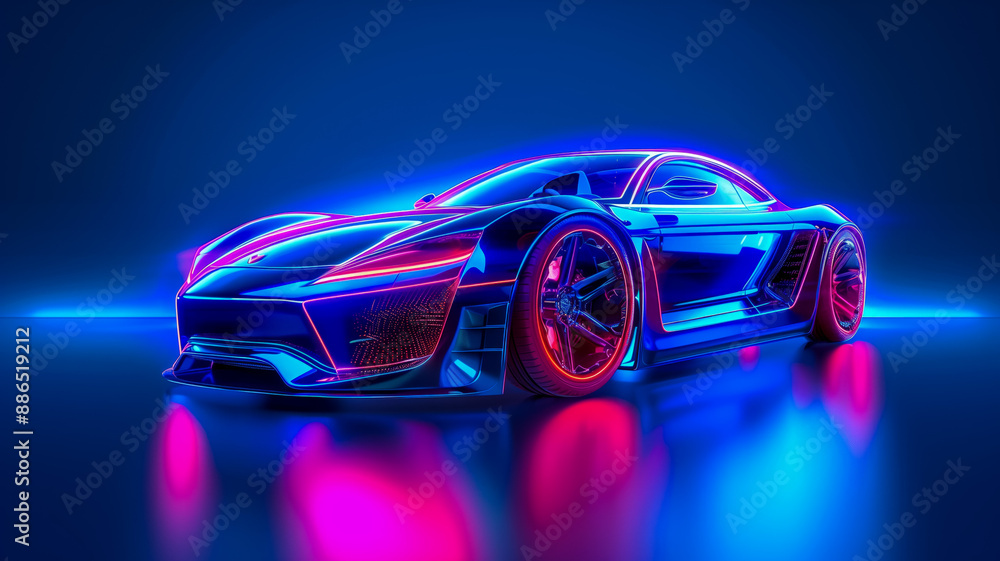 Futuristic sports car in vibrant neon lighting Futuristic sports car in vibrant neon lighting