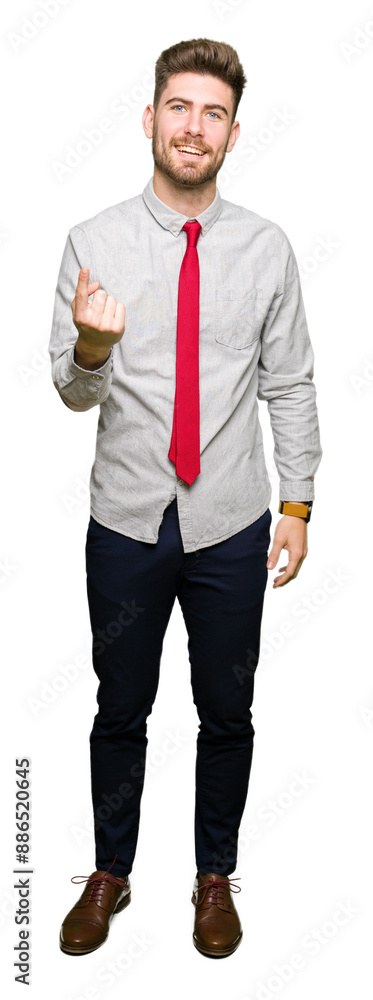 Young handsome business man Beckoning come here gesture with hand inviting happy and smiling Young handsome business man Beckoning come here gesture with hand inviting happy and smiling